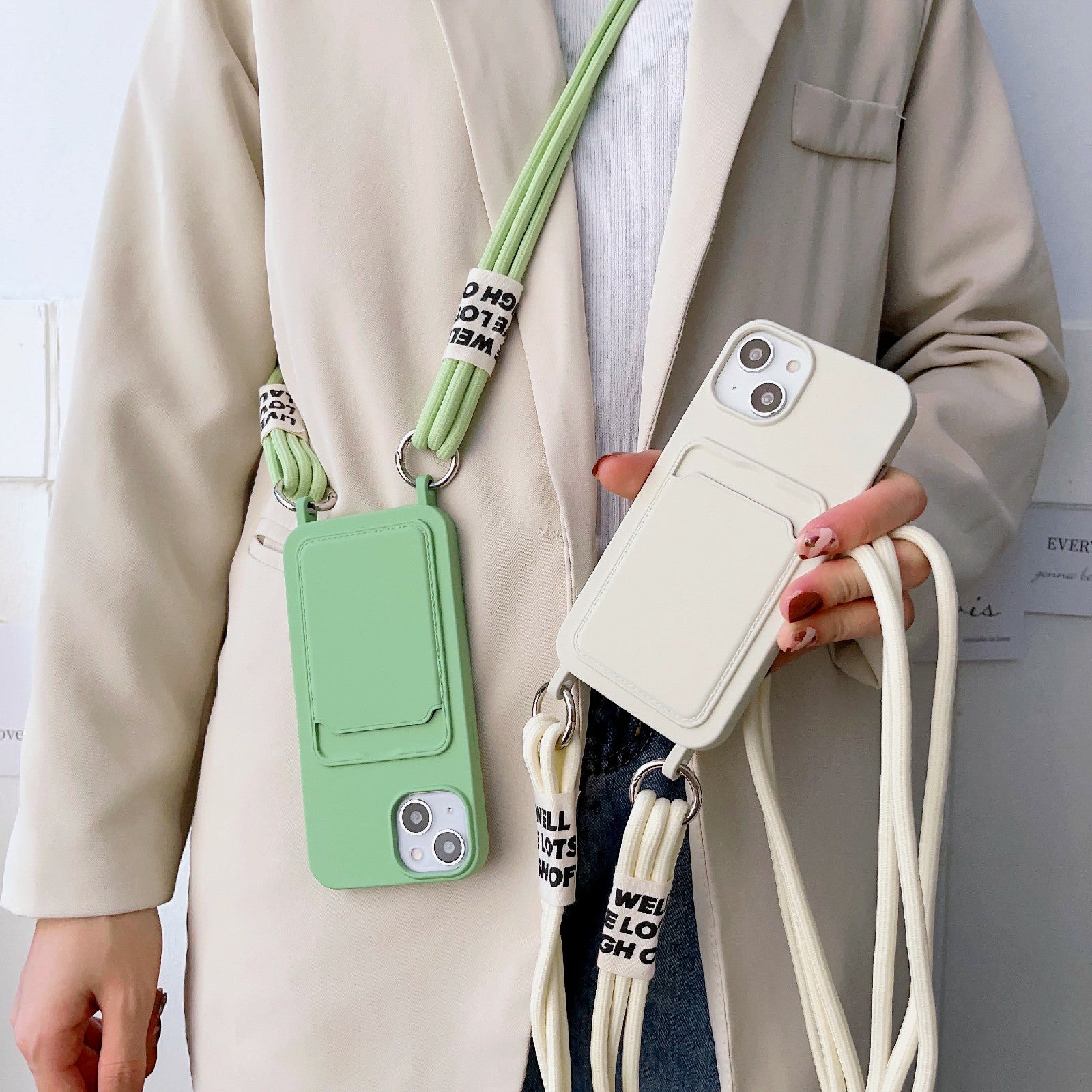 Pro iPhone 14 Plus Slot na kartu Pouzdro na telefon Tekutý silikonový ochranný kryt proti poškrábání s poutkem na zavěšení Pro iPhone 14 Plus Slot na kartu Pouzdro na telefon Tekutý silikonový ochranný kryt proti poškrábání s poutkem na zavěšení